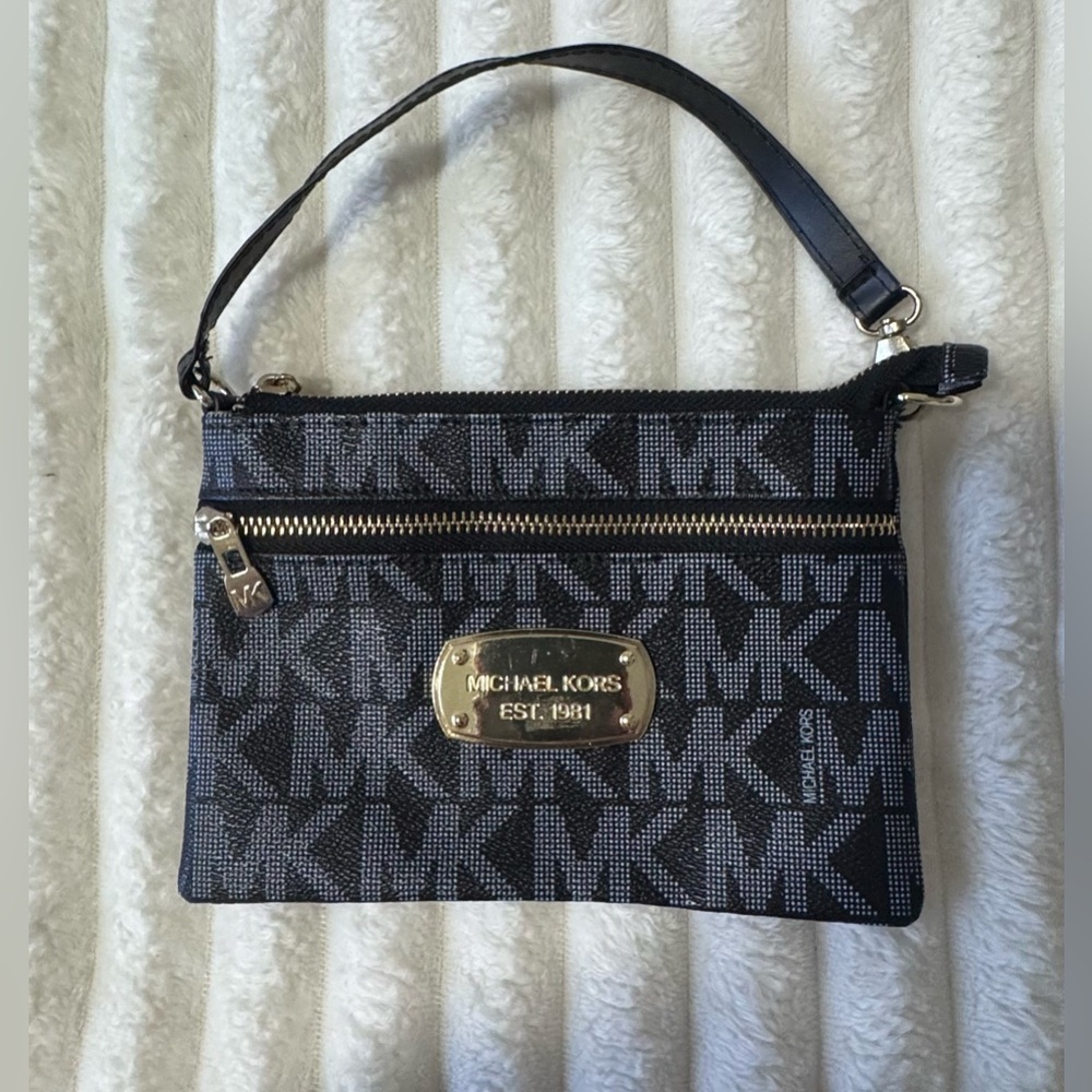 Michael Kors Black and Blue Logo Wristlet
